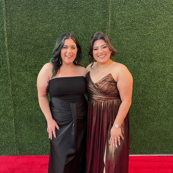 Retrofete Waldorf Strapless Gown With Slit in Coffee Brown Metallic - Picture 6 of 6